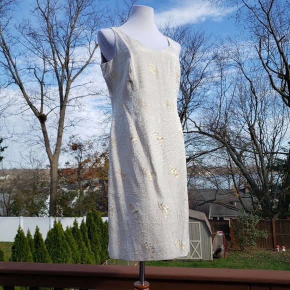 JONES NY Dress Jacket Cream Gold Metallic Formal Silk Set Floral Brocade 12 - Picture 2 of 16